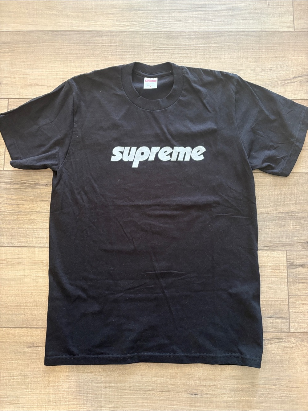 Supreme Black Tee with White Script Logo